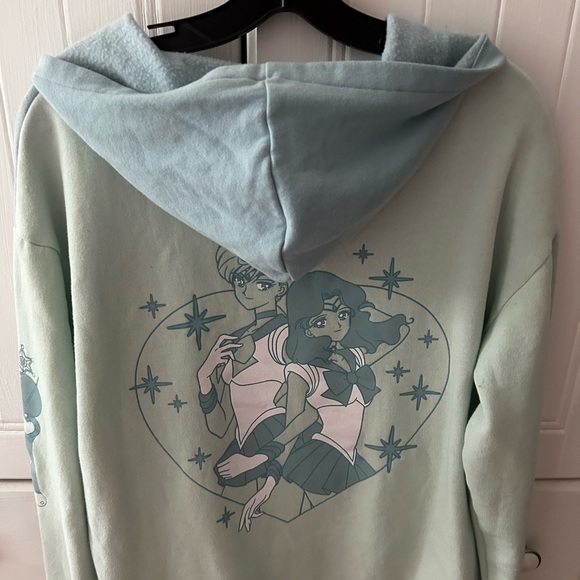 EUC SAILOR MOON HOT TOPIC Blue Graphic Hoodie W/Front Pockets Long Sleeve Silver - Picture 3 of 16
